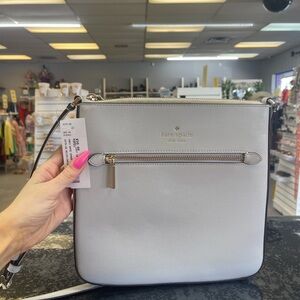 kate spade Pebbled Leather Crossbody Bag in Light Gray with Gold Hardware
